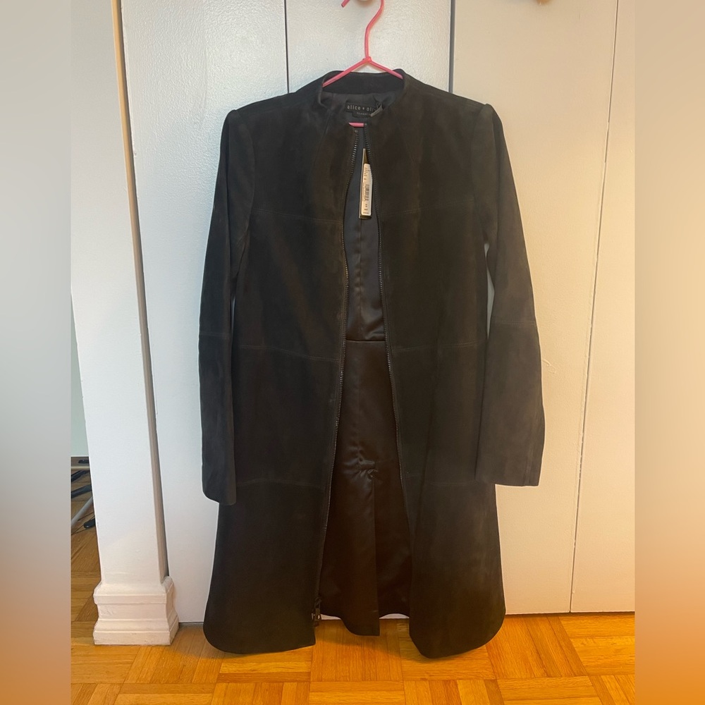 NWT Alice + Olivia suede leather coat size xs!